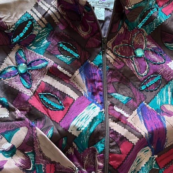 Vintage Oleg Cassini bedazzled silk Jacket 2X - Picture 13 of 13